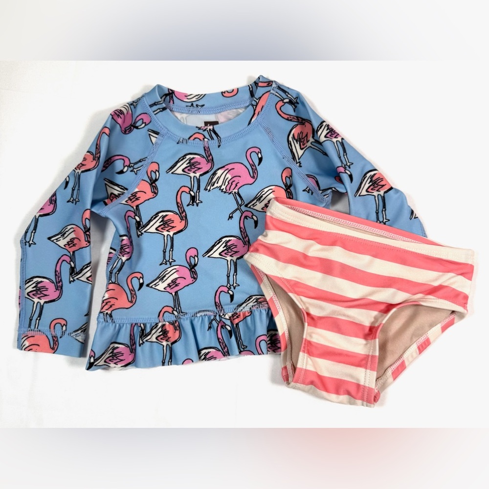 TEA COLLECTION Baby Girls Flamingo Rash Guard Two Piece‎ Swim Set 3-6M Pink Blue